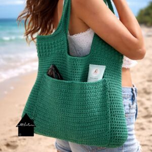 gehaakte strandtas in het yucca groen