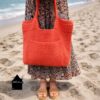 gehaakte strandtas in het oranje